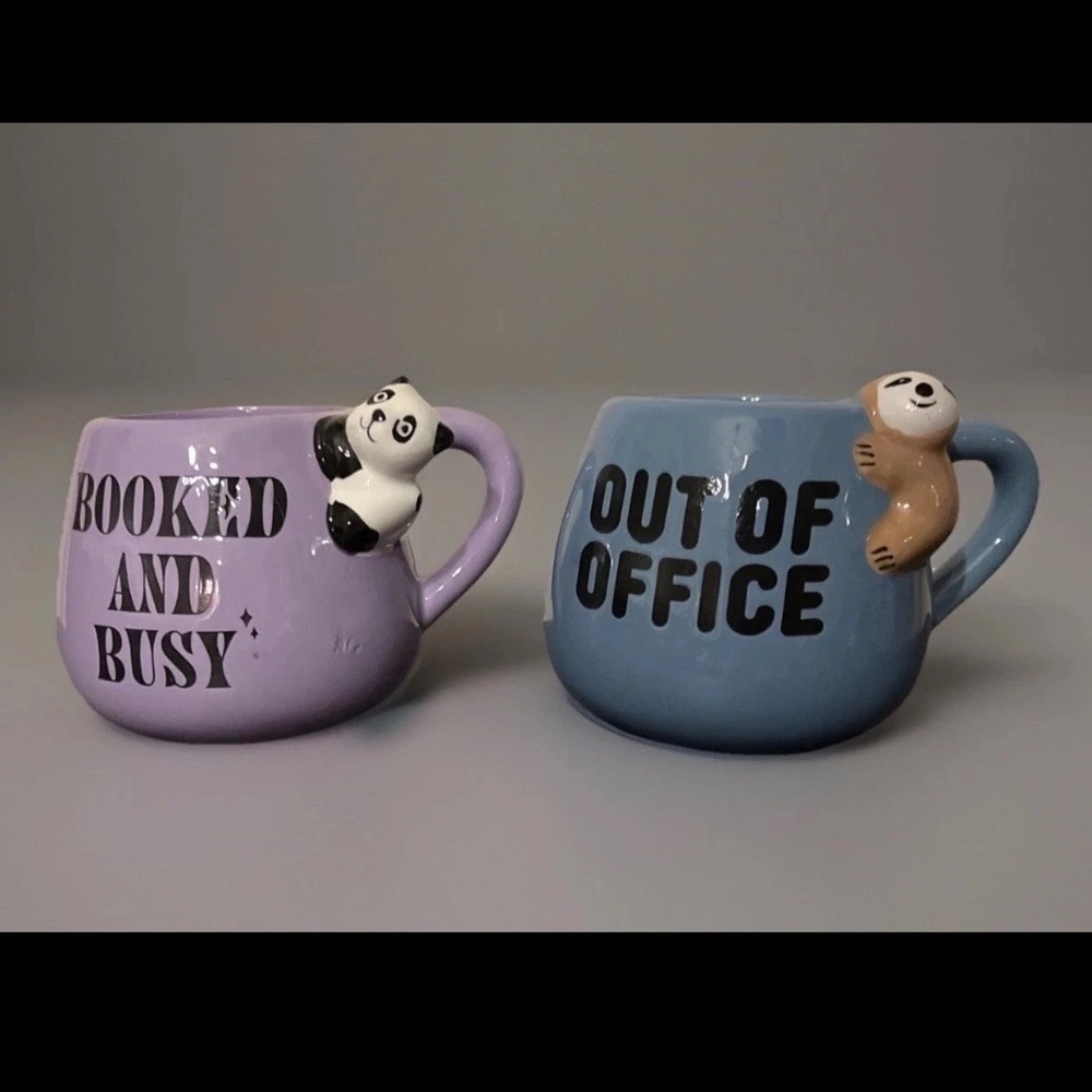 PAIR OF STONEWARE COFFEE MUGS SLOTH AND PANDA OFFICE GIFT MUG - Picture 2 of 6